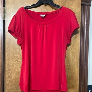 Worthington Red Blouse with Flutter Sleeves and Relaxed Style